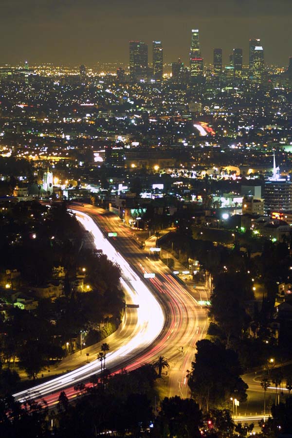  Nighttime view of Downtown L.A. and the Hollywood Freeway
